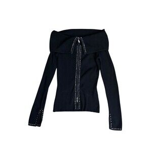 Vtg Y2K Cache Womens Full Zip Sweater Black Whimsigoth Beaded Embellished Sz M